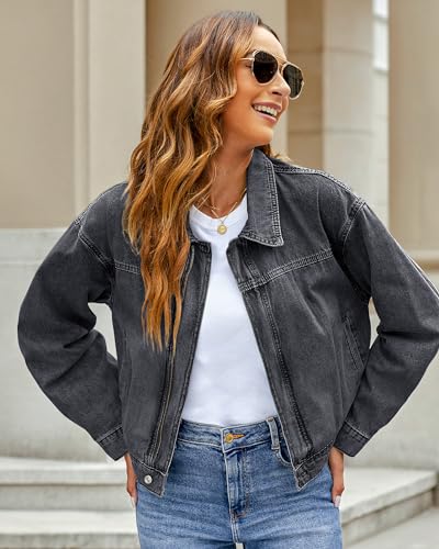 Luvamia Women's Vintage Black Denim Cropped Jacket