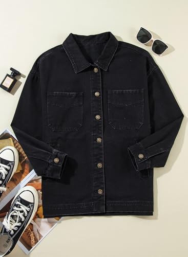 Oversized Black Denim Jean Jacket for Women