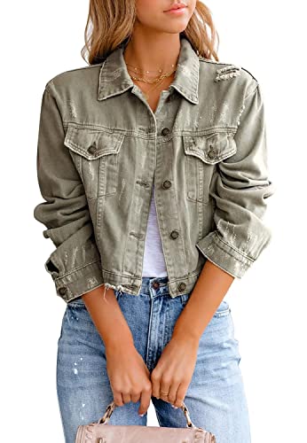ZOLUCKY Women's Distressed Frayed Hem Denim Jacket