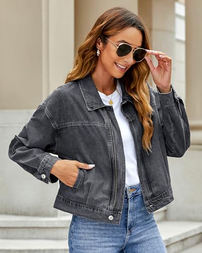 Luvamia Women's Vintage Black Denim Cropped Jacket