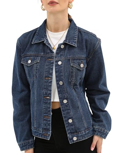 Argstar Women's Stretch Denim Trucker Jacket - Dark Blue
