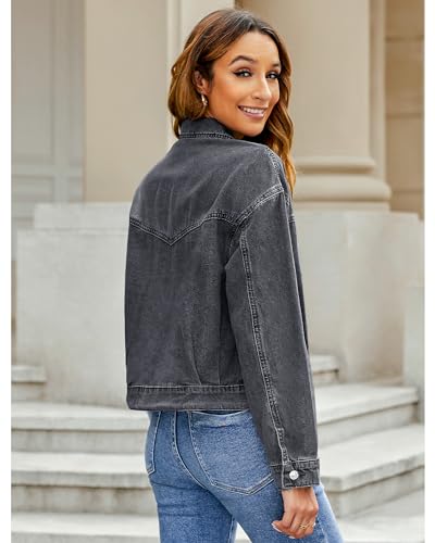 Luvamia Women's Vintage Black Denim Cropped Jacket