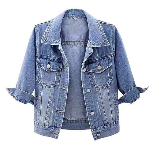 Womens Retro Cropped Denim Trucker Jacket