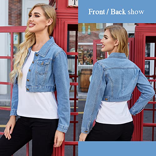Women’s Casual Blue Denim Crop Jacket