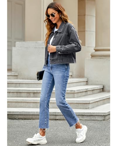 Luvamia Women's Vintage Black Denim Cropped Jacket