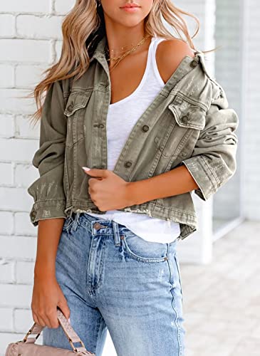 ZOLUCKY Women's Distressed Frayed Hem Denim Jacket