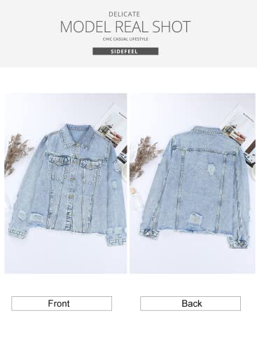 Womens Distressed Denim Shacket Coat - Sky Blue