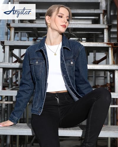 Argstar Women's Stretch Denim Trucker Jacket - Dark Blue