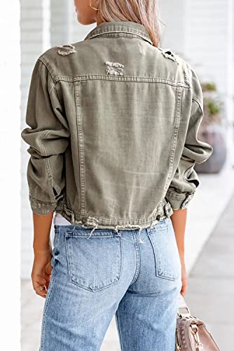 ZOLUCKY Women's Distressed Frayed Hem Denim Jacket