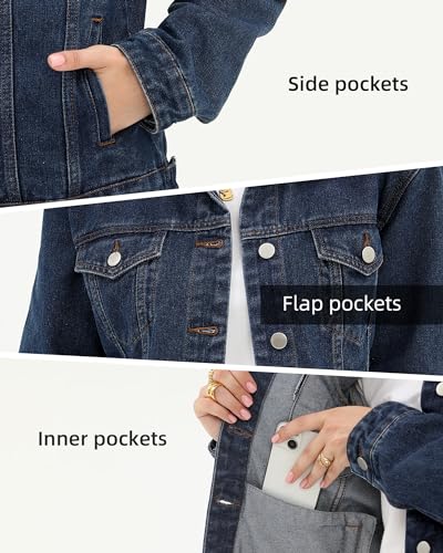 Argstar Women's Stretch Denim Trucker Jacket - Dark Blue