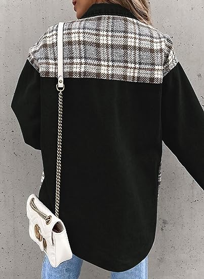 SHEWIN Women's Plaid Flannel Denim Jacket
