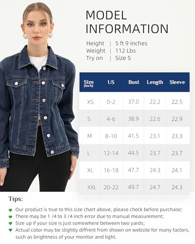Argstar Women's Stretch Denim Trucker Jacket - Dark Blue