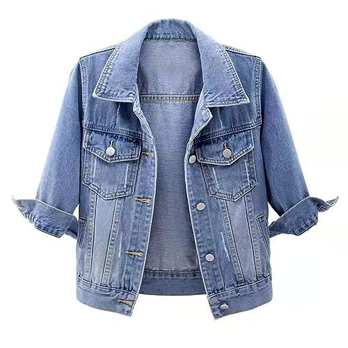 Womens Retro Cropped Denim Trucker Jacket