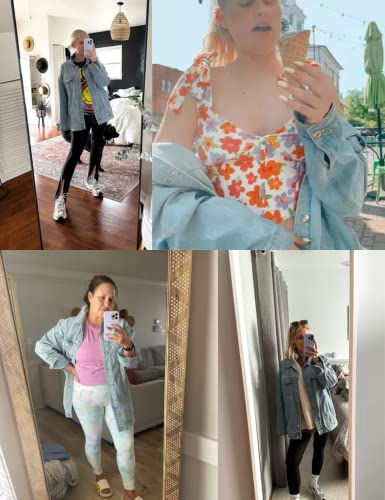 Women's Distressed Oversized Denim Jacket with Pockets