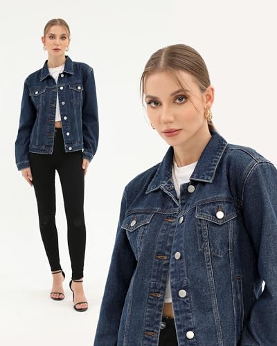 Argstar Women's Stretch Denim Trucker Jacket - Dark Blue