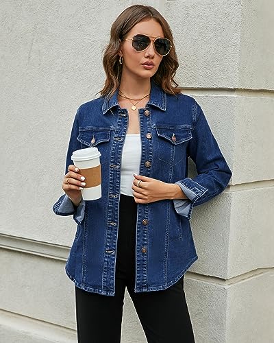 Luvamia Women's Oversized Denim Jacket - Blue