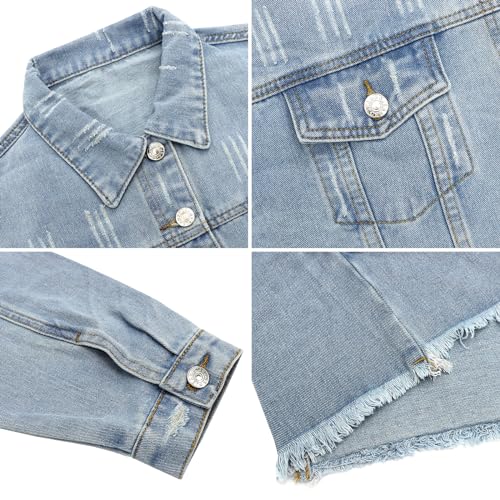 Womens Distressed Cropped Denim Jacket - Light Blue