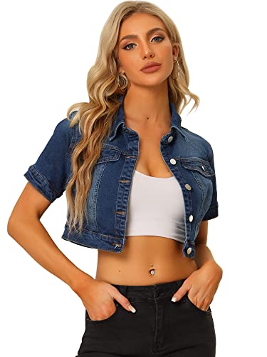 Women's Dark Blue Denim Crop Jacket
