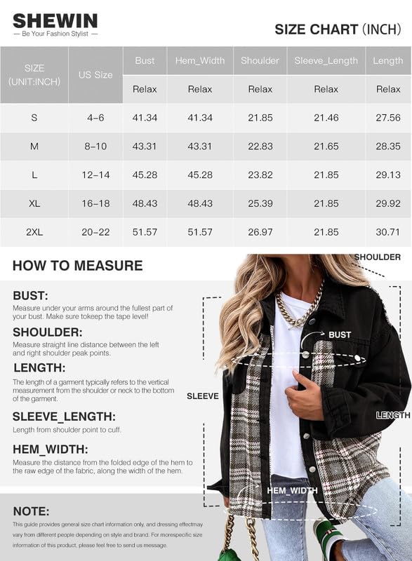 SHEWIN Women's Plaid Flannel Denim Jacket