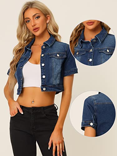 Women's Dark Blue Denim Crop Jacket
