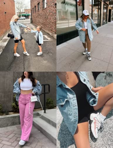 Women's Distressed Oversized Denim Jacket with Pockets