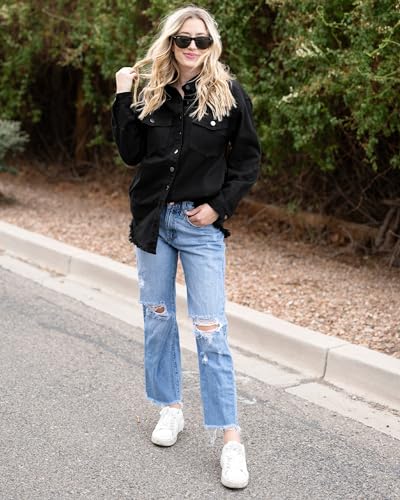 Luvamia Oversized Black Denim Jacket for Women