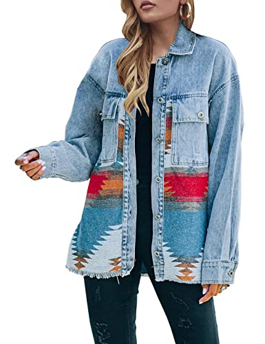 Lumister Vintage Distressed Aztec Denim Jacket