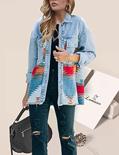 Lumister Vintage Distressed Aztec Denim Jacket
