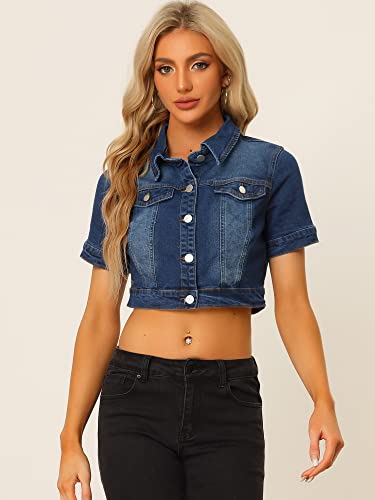 Women's Dark Blue Denim Crop Jacket