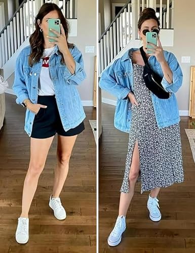 Oversized Denim Biker Jacket for Women