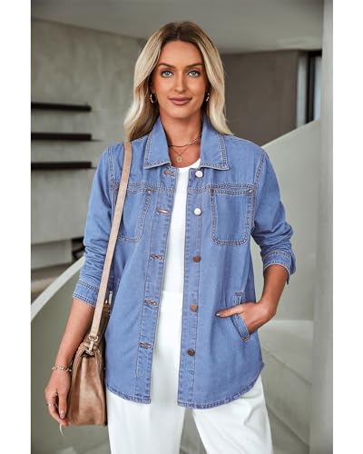 Luvamia Women's Casual Turquoise Denim Jacket