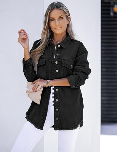 Luvamia Oversized Black Denim Jacket for Women