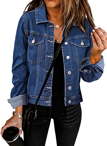 GRAPENT Women's Classic Denim Trucker Jacket - Blue