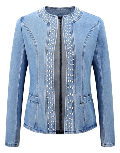 Kedera Women's Pearl Denim Jacket with Pockets