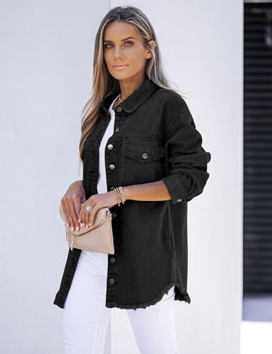Luvamia Oversized Black Denim Jacket for Women