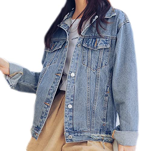 Oversized Distressed Denim Trucker Jacket for Women