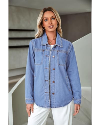 Luvamia Women's Casual Turquoise Denim Jacket