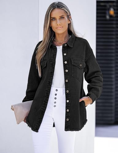 Luvamia Oversized Black Denim Jacket for Women