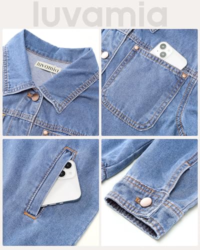 Luvamia Women's Casual Turquoise Denim Jacket