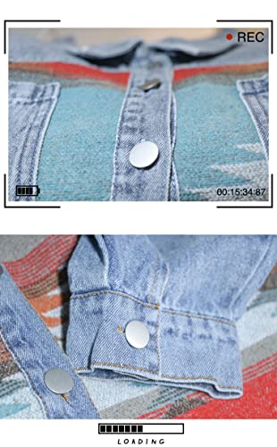 Lumister Vintage Distressed Aztec Denim Jacket