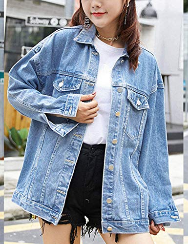 Oversized Denim Biker Jacket for Women
