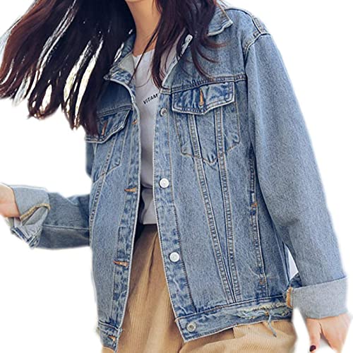 Oversized Distressed Denim Trucker Jacket for Women