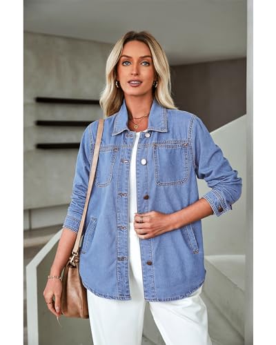 Luvamia Women's Casual Turquoise Denim Jacket