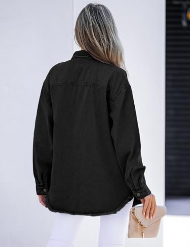 Luvamia Oversized Black Denim Jacket for Women