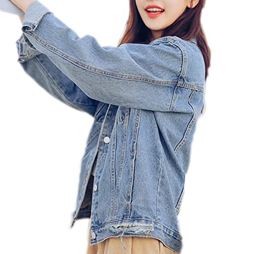Oversized Distressed Denim Trucker Jacket for Women