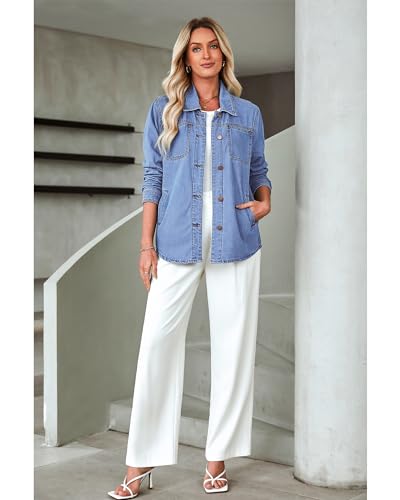 Luvamia Women's Casual Turquoise Denim Jacket
