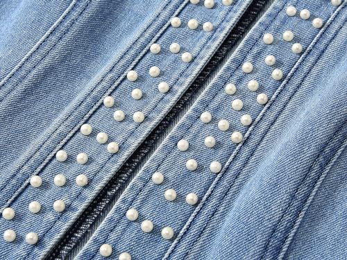 Kedera Women's Pearl Denim Jacket with Pockets