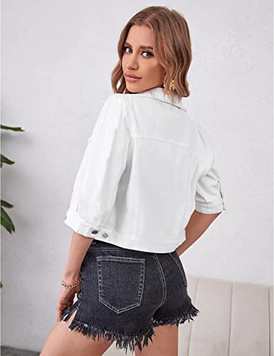 Women's Cropped Denim Jacket with Lapel Buttons