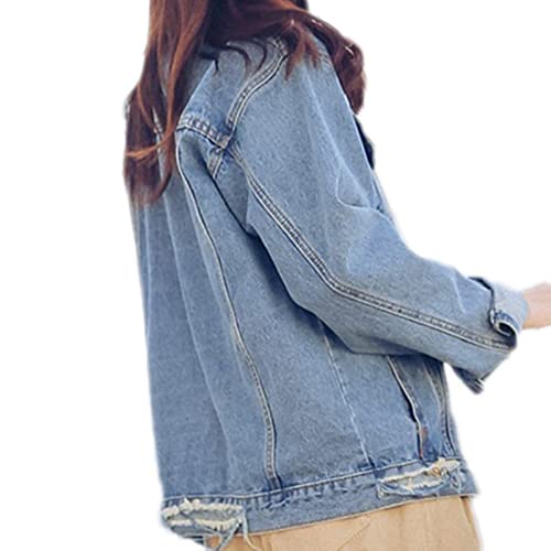Oversized Distressed Denim Trucker Jacket for Women
