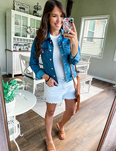 GRAPENT Women's Classic Denim Trucker Jacket - Blue